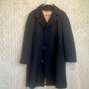 Wingflite Men's Navy Blue Long Trench Coat Sz 42R Side Pockets